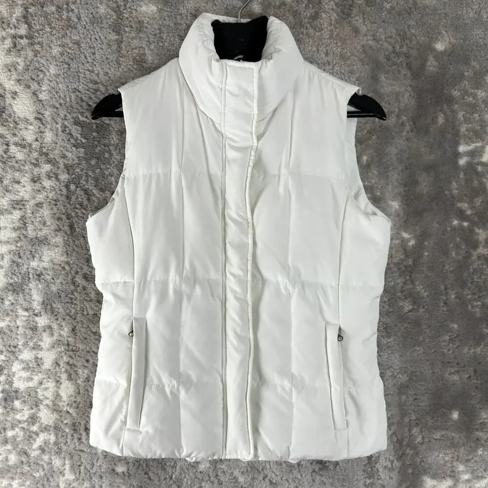 Marvin‎ Richards Size S Duck Down Puffer Vest Jacket White Mock Neck Snap Button